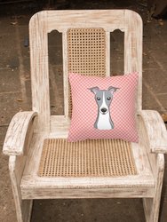 14 in x 14 in Outdoor Throw PillowCheckerboard Pink Italian Greyhound Fabric Decorative Pillow