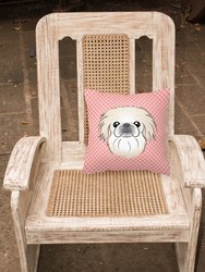 14 in x 14 in Outdoor Throw PillowCheckerboard Pink Pekingese Fabric Decorative Pillow