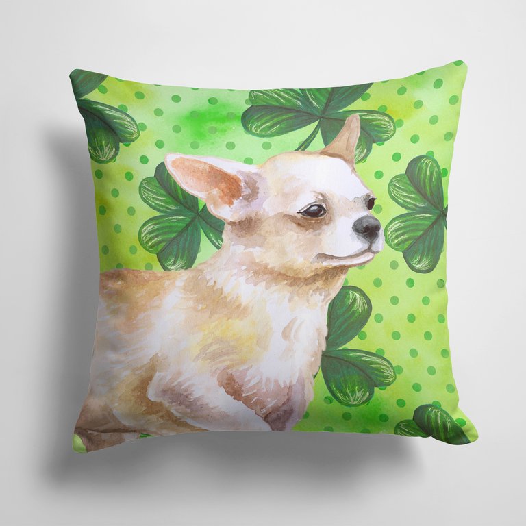 14 in x 14 in Outdoor Throw PillowChihuahua Leg up St Patrick's Fabric Decorative Pillow