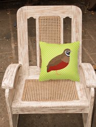 14 in x 14 in Outdoor Throw PillowChinese Painted or King Quail Green Fabric Decorative Pillow