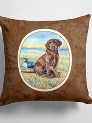 14 in x 14 in Outdoor Throw PillowChocolate Labrador Puppy   Fabric Decorative Pillow