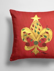 14 in x 14 in Outdoor Throw PillowChristmas Tree with Lights Fleur de lis Fabric Decorative Pillow