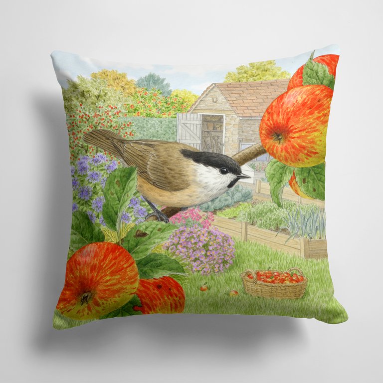 14 in x 14 in Outdoor Throw PillowCoal Tits Apple Picker Fabric Decorative Pillow