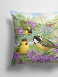 14 in x 14 in Outdoor Throw PillowCoal Tits Feeding Time Fabric Decorative Pillow