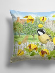 14 in x 14 in Outdoor Throw PillowCoal Tits Yellow Flowers Fabric Decorative Pillow