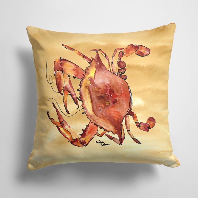 14 in x 14 in Outdoor Throw PillowCooked Crab Sandy Beach Fabric Decorative Pillow