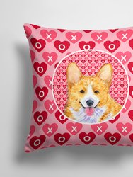14 in x 14 in Outdoor Throw PillowCorgi Hearts Love and Valentine's Day Portrait Fabric Decorative Pillow