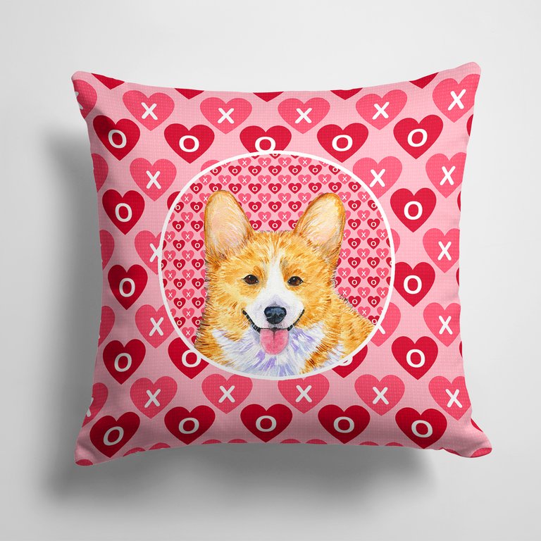 14 in x 14 in Outdoor Throw PillowCorgi Hearts Love and Valentine's Day Portrait Fabric Decorative Pillow