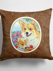 14 in x 14 in Outdoor Throw PillowCorgi Momma loves Roses  Fabric Decorative Pillow