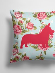 14 in x 14 in Outdoor Throw PillowCorgi Shabby Chic Blue Roses BB1069 Fabric Decorative Pillow