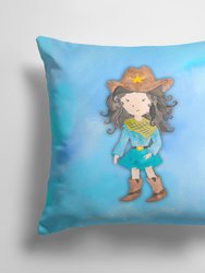 14 in x 14 in Outdoor Throw PillowCowgirl Watercolor Fabric Decorative Pillow
