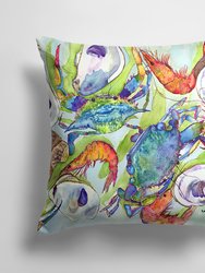 14 in x 14 in Outdoor Throw PillowCrabs, Shrimp and Oysters Fabric Decorative Pillow