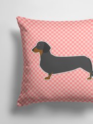14 in x 14 in Outdoor Throw PillowDachshund Checkerboard Pink Fabric Decorative Pillow
