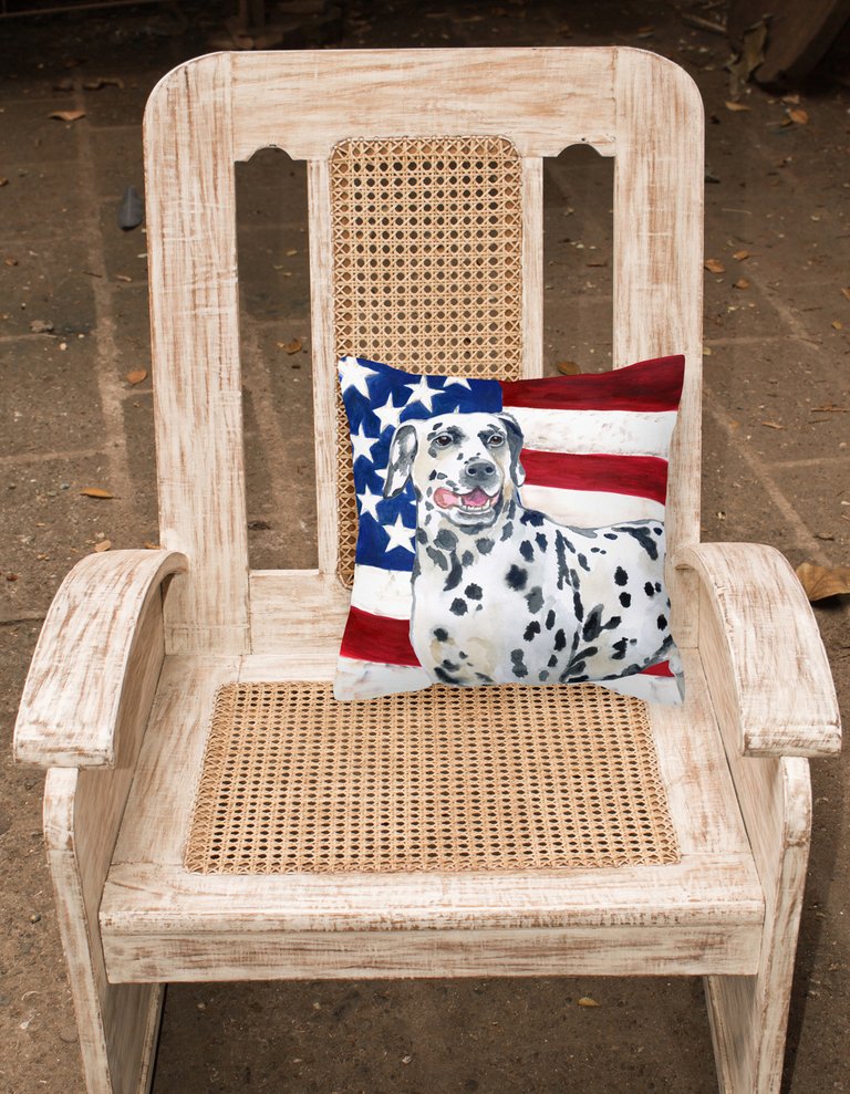 14 in x 14 in Outdoor Throw PillowDalmatian Patriotic Fabric Decorative Pillow