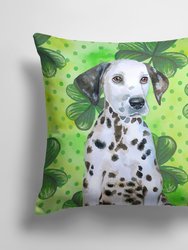 14 in x 14 in Outdoor Throw PillowDalmatian Puppy St Patrick's Fabric Decorative Pillow
