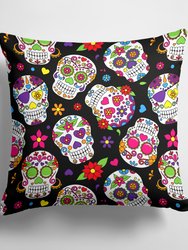 14 in x 14 in Outdoor Throw PillowDay of the Dead Black Fabric Decorative Pillow - Black
