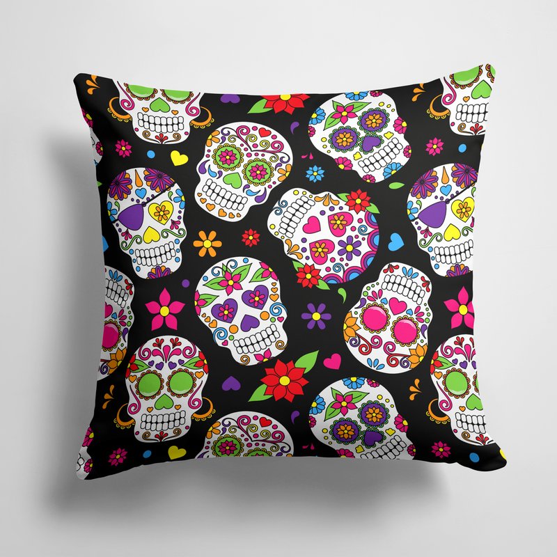 Caroline's Treasures 14 In X 14 In Outdoor Throw Pillowday Of The Dead Black Fabric Decorative Pillow