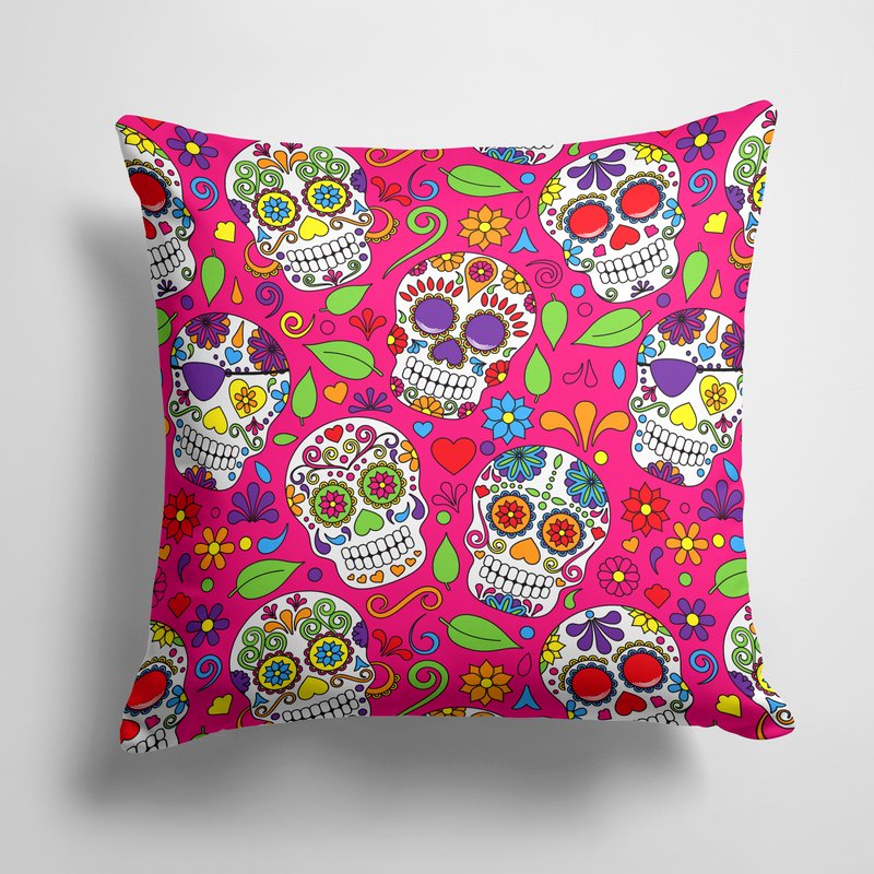Caroline's Treasures 14 In X 14 In Outdoor Throw Pillowday Of The Dead Pink Fabric Decorative Pillow