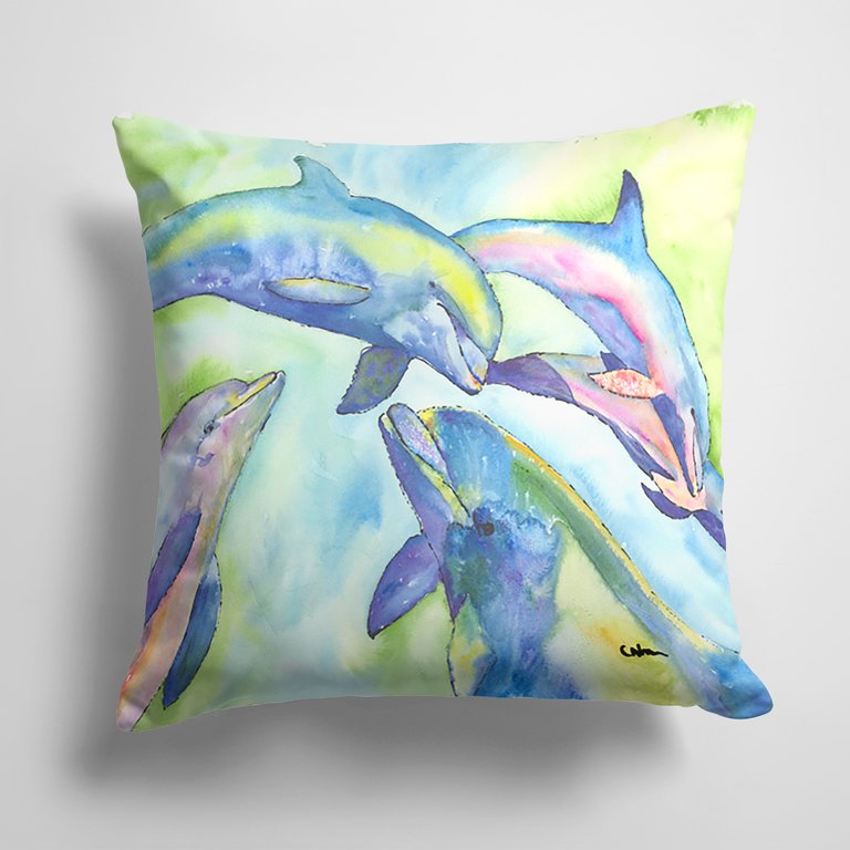 14 in x 14 in Outdoor Throw PillowDolphins Fabric Decorative Pillow