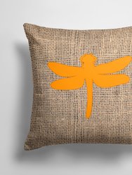 14 in x 14 in Outdoor Throw PillowDragonfly Burlap and Orange BB1062 Fabric Decorative Pillow