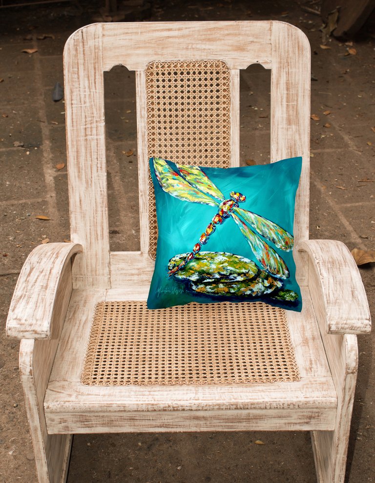 14 in x 14 in Outdoor Throw PillowDragonfly Matin Fabric Decorative Pillow