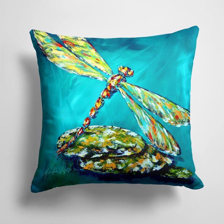14 in x 14 in Outdoor Throw PillowDragonfly Matin Fabric Decorative Pillow