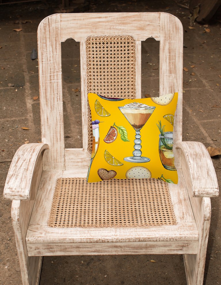 14 in x 14 in Outdoor Throw PillowDrinks and Cocktails Gold Fabric Decorative Pillow