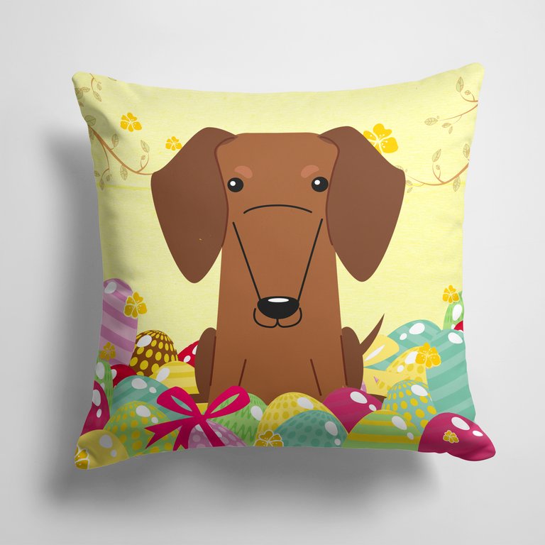 14 in x 14 in Outdoor Throw PillowEaster Eggs Dachshund Red Brown Fabric Decorative Pillow