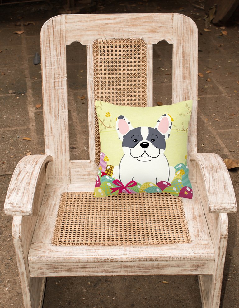 14 in x 14 in Outdoor Throw PillowEaster Eggs French Bulldog Piebald Fabric Decorative Pillow