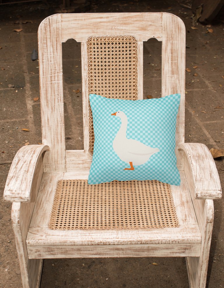 14 in x 14 in Outdoor Throw PillowEmbden Goose Blue Check Fabric Decorative Pillow