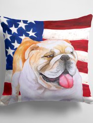 14 in x 14 in Outdoor Throw PillowEnglish Bulldog Patriotic Fabric Decorative Pillow