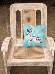 14 in x 14 in Outdoor Throw PillowEnglish Spot Rabbit Blue Check Fabric Decorative Pillow