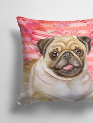 14 in x 14 in Outdoor Throw PillowFawn Pug Love Fabric Decorative Pillow