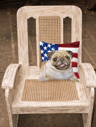14 in x 14 in Outdoor Throw PillowFawn Pug Patriotic Fabric Decorative Pillow