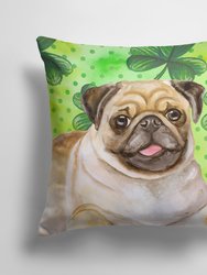 14 in x 14 in Outdoor Throw PillowFawn Pug St Patrick's Fabric Decorative Pillow