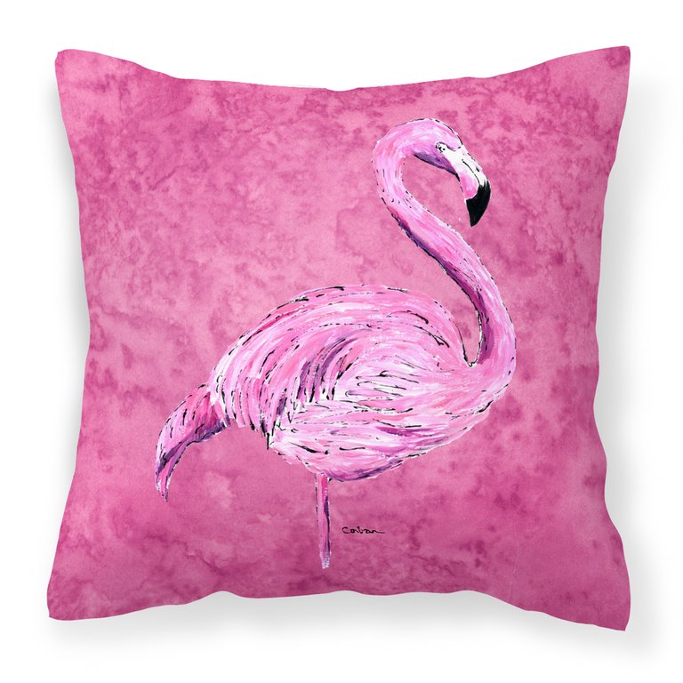 14 in x 14 in Outdoor Throw PillowFlamingo on Pink Fabric Decorative Pillow