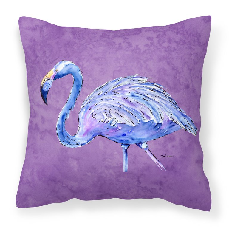 14 in x 14 in Outdoor Throw PillowFlamingo on Purple Fabric Decorative Pillow