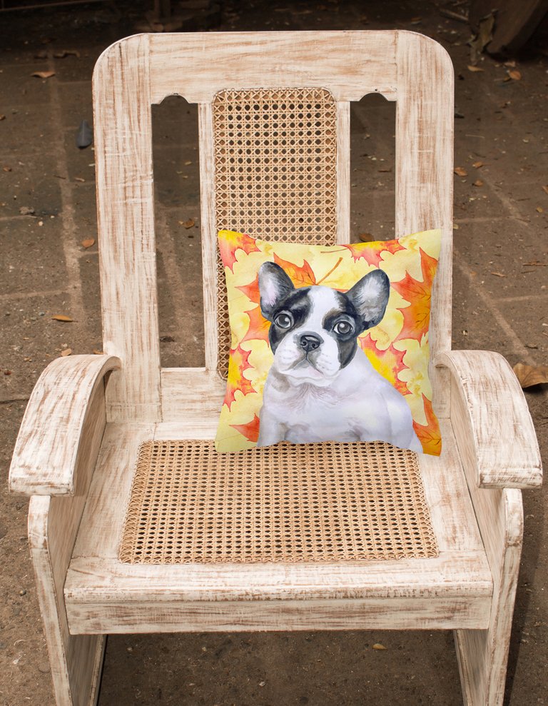 14 in x 14 in Outdoor Throw PillowFrench Bulldog Black White Fall Fabric Decorative Pillow
