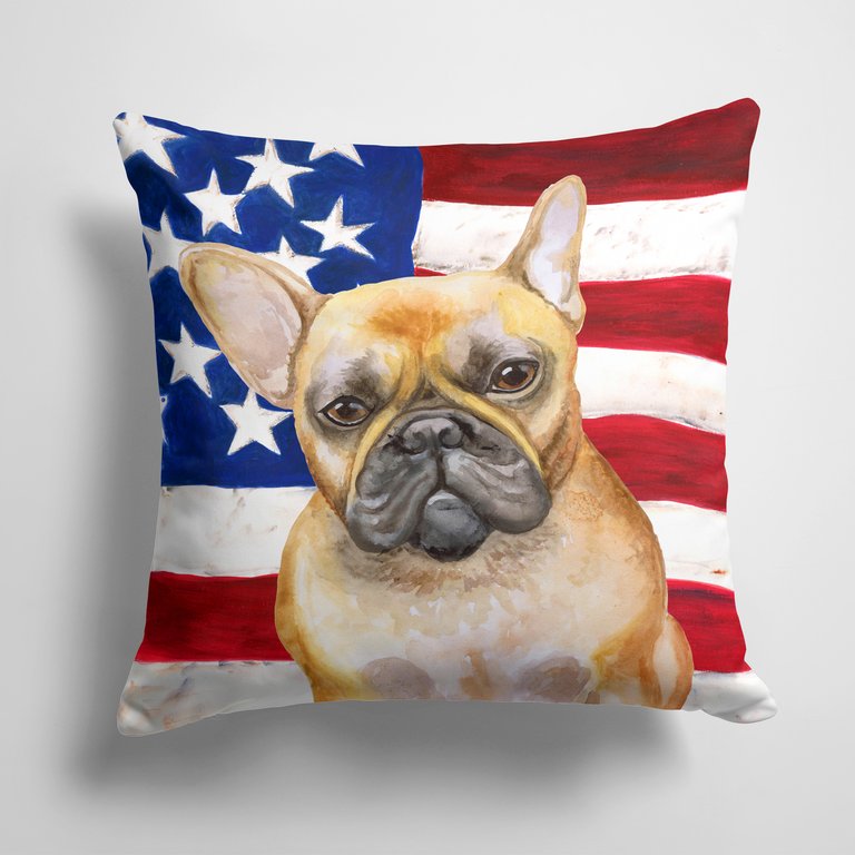 14 in x 14 in Outdoor Throw PillowFrench Bulldog Patriotic Fabric Decorative Pillow