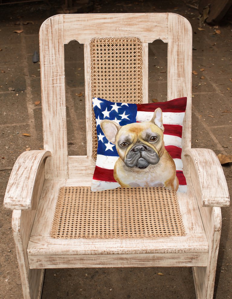 14 in x 14 in Outdoor Throw PillowFrench Bulldog Patriotic Fabric Decorative Pillow
