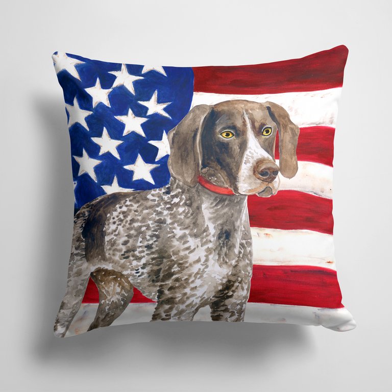 14 in x 14 in Outdoor Throw PillowGerman Shorthaired Pointer Patriotic Fabric Decorative Pillow