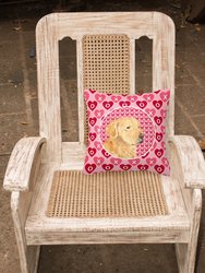 14 in x 14 in Outdoor Throw PillowGolden Retriever Hearts Love Valentine's Day Fabric Decorative Pillow