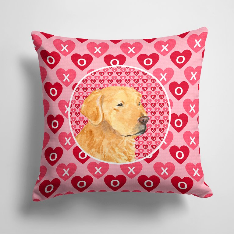 14 in x 14 in Outdoor Throw PillowGolden Retriever Hearts Love Valentine's Day Fabric Decorative Pillow