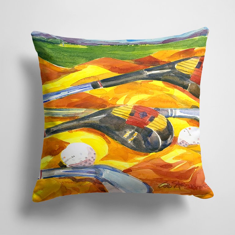 14 in x 14 in Outdoor Throw PillowGolf Clubs Golfer Fabric Decorative Pillow