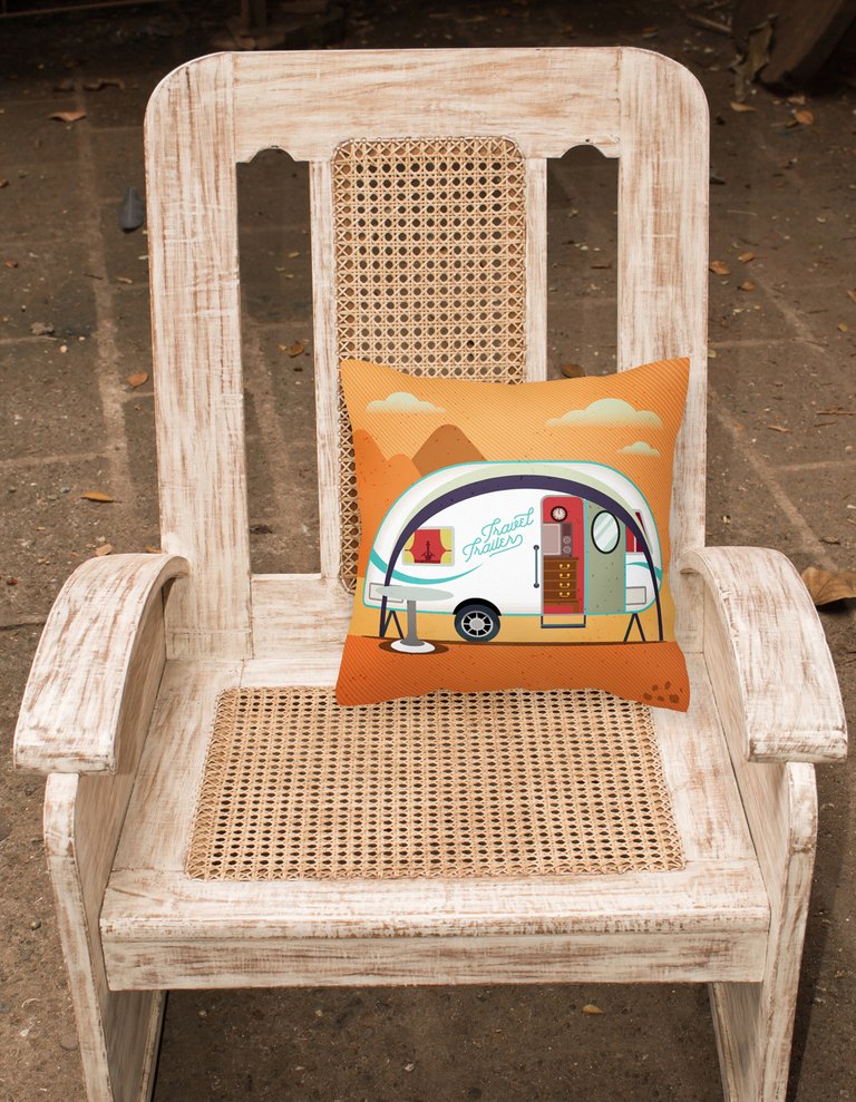 14 in x 14 in Outdoor Throw PillowGreatest Adventure New Camper Fabric Decorative Pillow