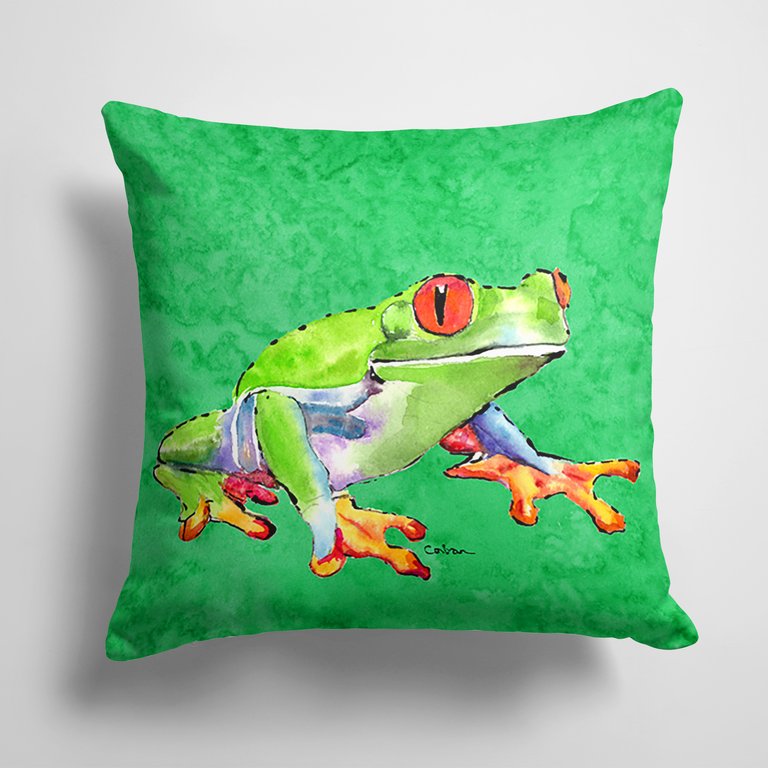 14 in x 14 in Outdoor Throw PillowGreen Tree Frog Fabric Decorative Pillow