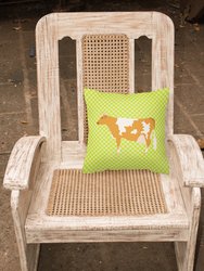14 in x 14 in Outdoor Throw PillowGuernsey Cow  Green Fabric Decorative Pillow