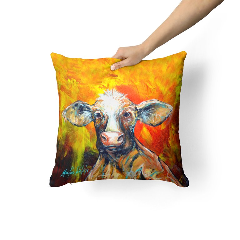 14 in x 14 in Outdoor Throw PillowHappy Cow Fabric Decorative Pillow