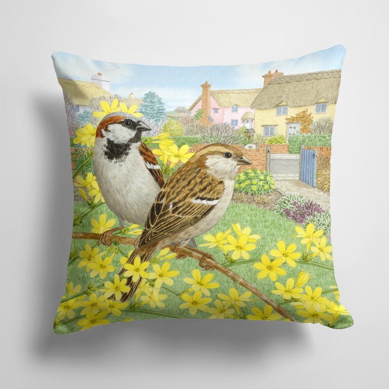 14 in x 14 in Outdoor Throw PillowHouse Sparrows by Sarah Adams Fabric Decorative Pillow