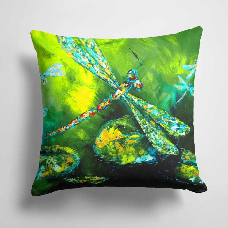 14 in x 14 in Outdoor Throw PillowInsect - Dragonfly Summer Flies Fabric Decorative Pillow